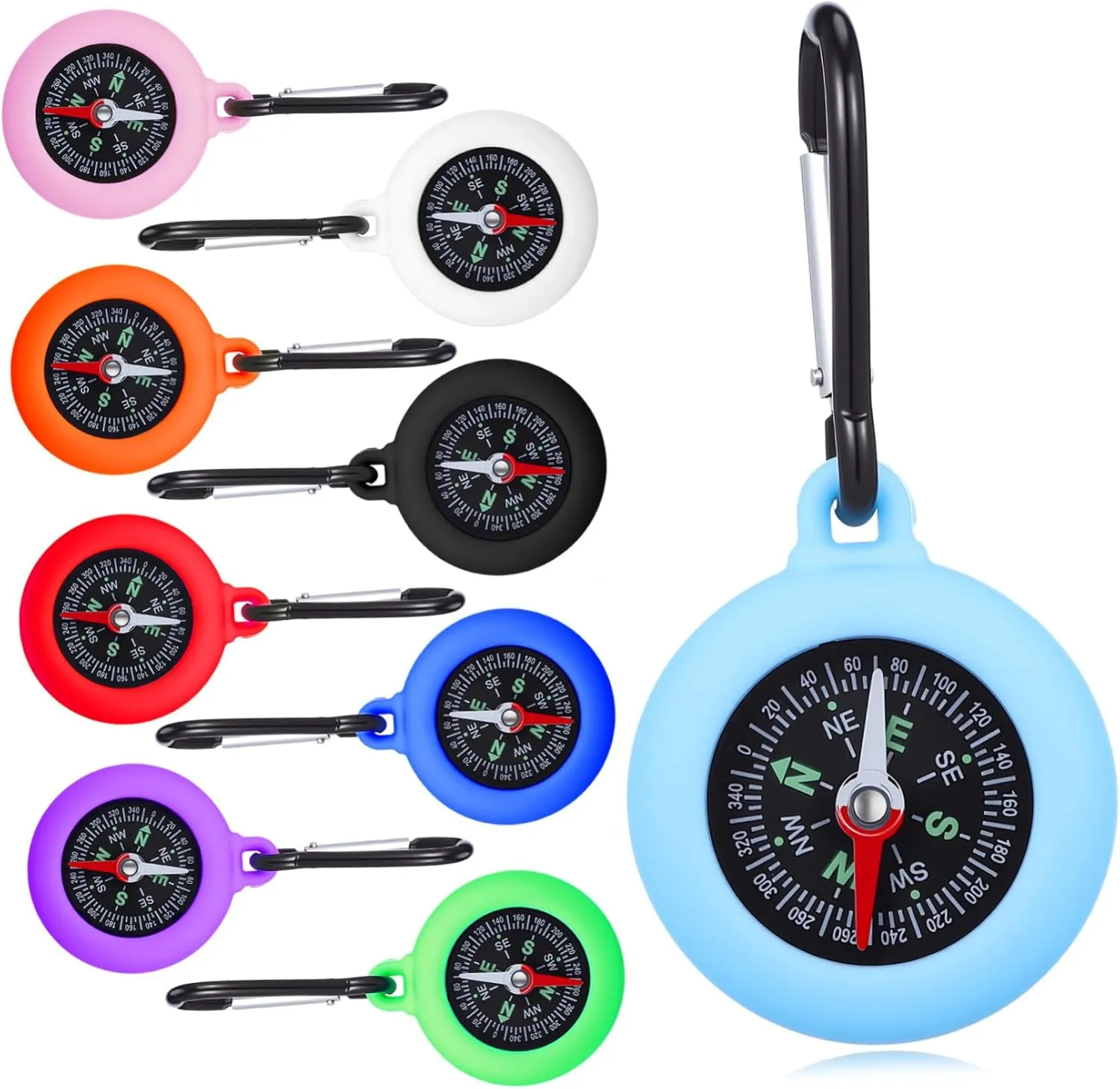 UPKOCH 9pcs Carabiner Compass: Hiking and Camping Mini Compass - Mountaineering Navigation Tool for Adventures Backpacking and Survival