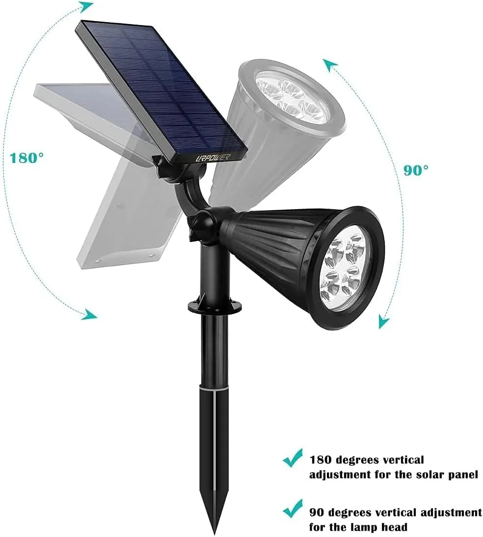 URPOWER Solar Lights Outdoor, Adjustable Spot Lights Outdoor, 2-in-1 Waterproof Landscape Spotlights Wall Light, Dusk-to-Dawn Solar Powered Light for Garden, Yard (2 Pack Warm)
