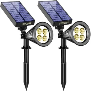 URPOWER Solar Lights Outdoor, Adjustable Spot Lights Outdoor, 2-in-1 Waterproof Landscape Spotlights Wall Light, Dusk-to-Dawn Solar Powered Light for Garden, Yard (2 Pack Warm)