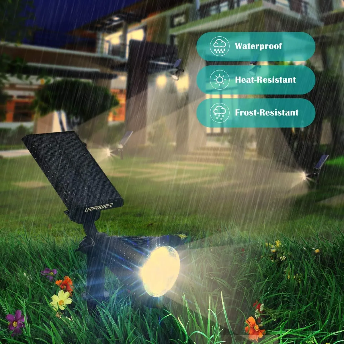 URPOWER Solar Lights Outdoor, Adjustable Spot Lights Outdoor, 2-in-1 Waterproof Landscape Spotlights Wall Light, Dusk-to-Dawn Solar Powered Light for Garden, Yard (2 Pack Warm)