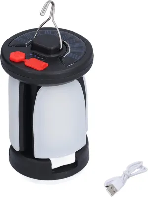 USB Rechargeable Solar Camping Lantern, 6 Lighting Modes LED Emergency Light with Hook for Camping, Hiking, Emergency