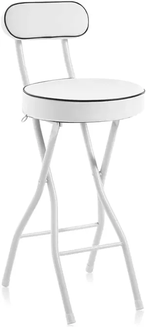 UWEAR Folding Bar Stool with Back,Tall Folding Stools Chair Leather Padded Portable Stool Counter Height Foldable Stools Chair,Collapsible Stool for Adults Kitchen Island Guitar (White)