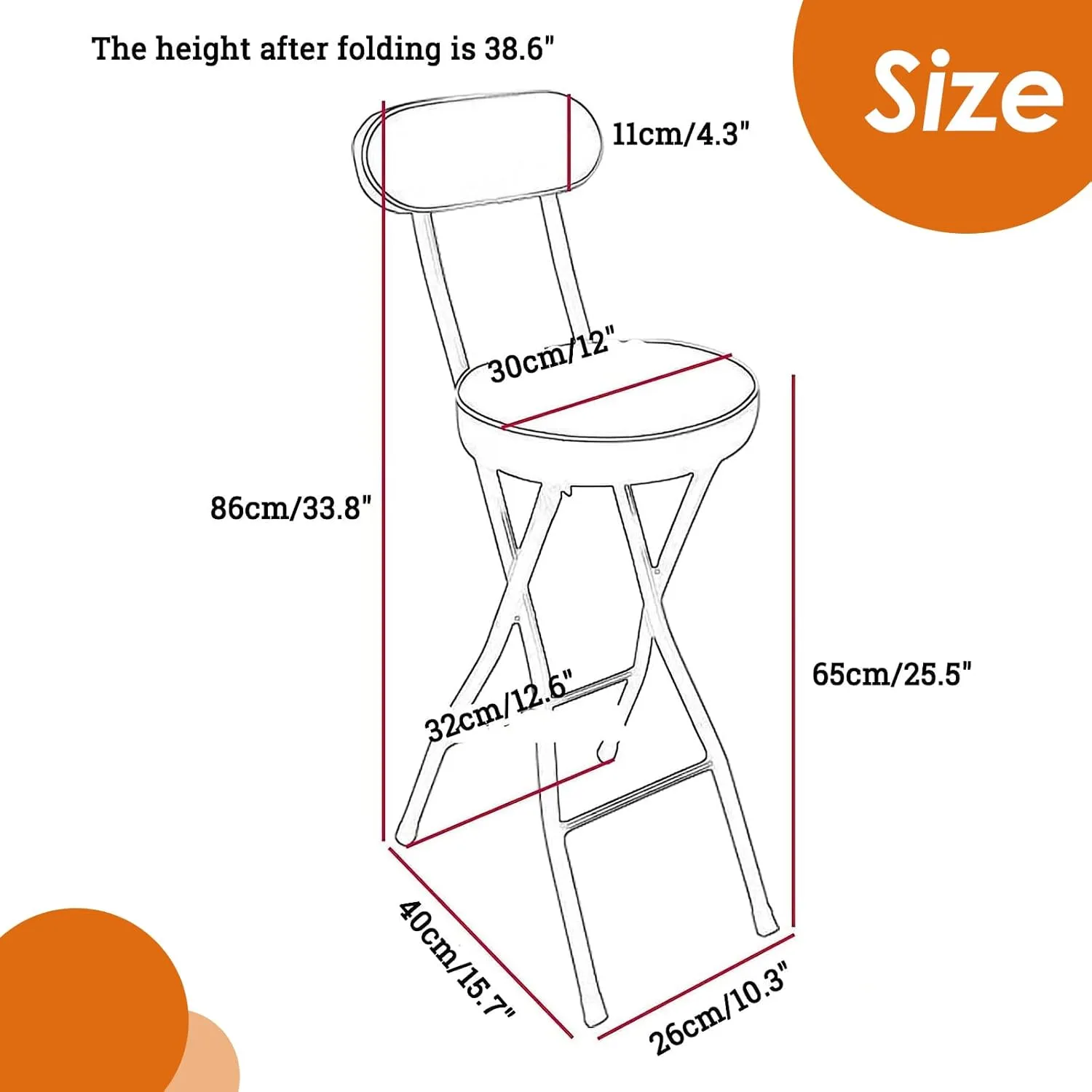 UWEAR Folding Bar Stool with Back,Tall Folding Stools Chair Leather Padded Portable Stool Counter Height Foldable Stools Chair,Collapsible Stool for Adults Kitchen Island Guitar (White)