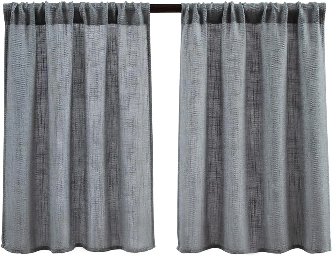 Valea Home Burlap Tier Rod Pocket Curtains for Short Kitchen Windows, Rustic Tan, 36 inch Linen Cafe, Grey, Set of 2