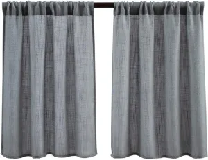 Valea Home Burlap Tier Rod Pocket Curtains for Short Kitchen Windows, Rustic Tan, 36 inch Linen Cafe, Grey, Set of 2