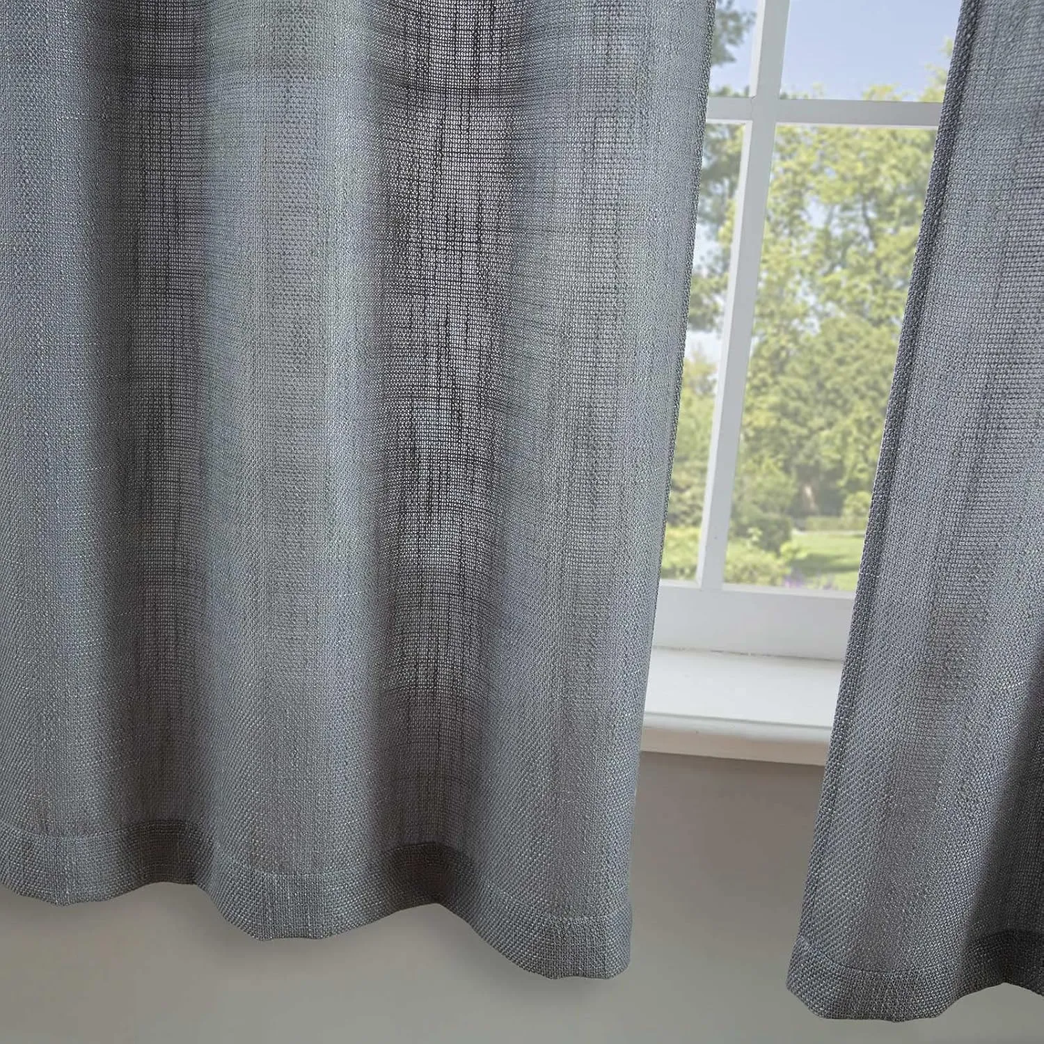Valea Home Burlap Tier Rod Pocket Curtains for Short Kitchen Windows, Rustic Tan, 36 inch Linen Cafe, Grey, Set of 2