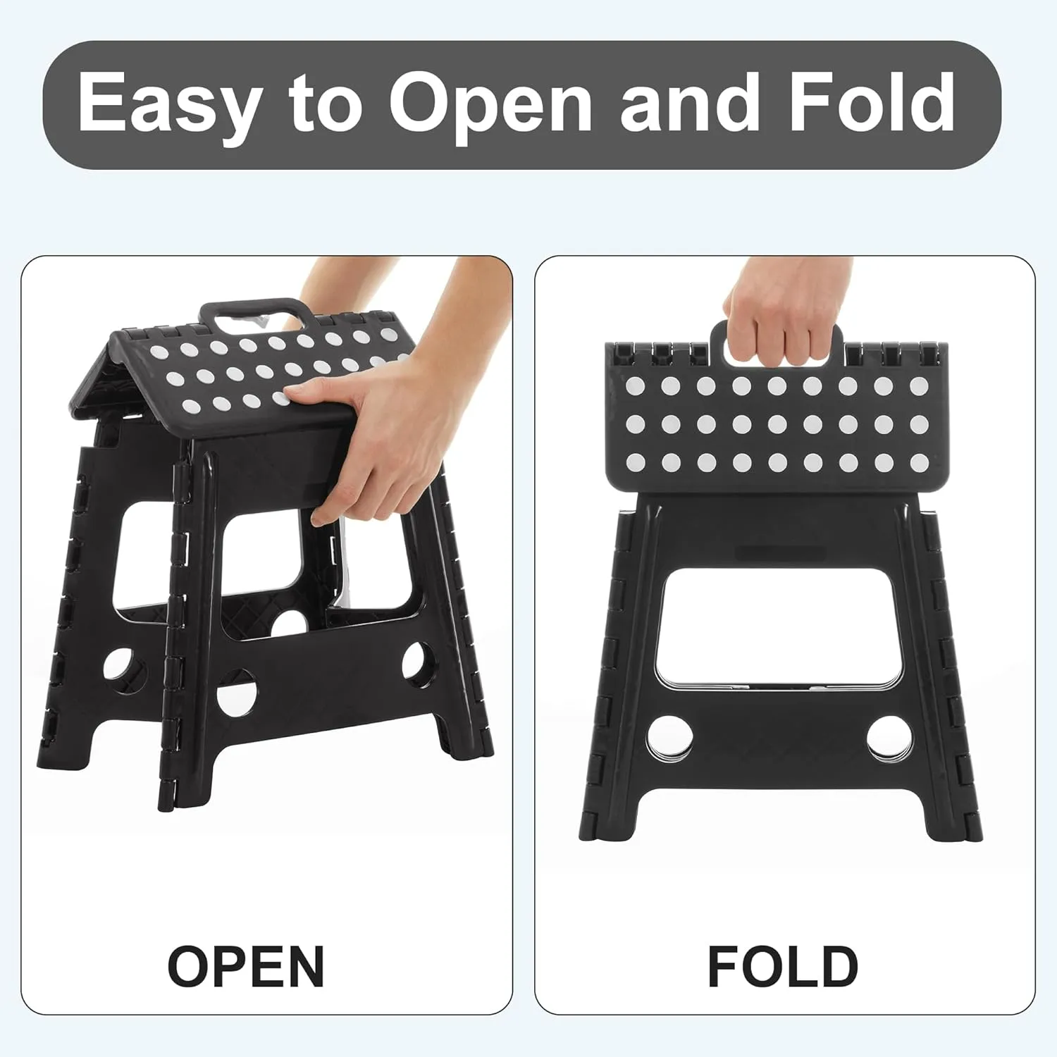 VECELO Folding Step Stool 13 Inch, Non-Slip Surface Portabl Foldable 1 Step Stool with Carry Handle, Heavy Duty to Support Kids/Toddler/Adults for Living Room Kitchen, Bathroom, Black