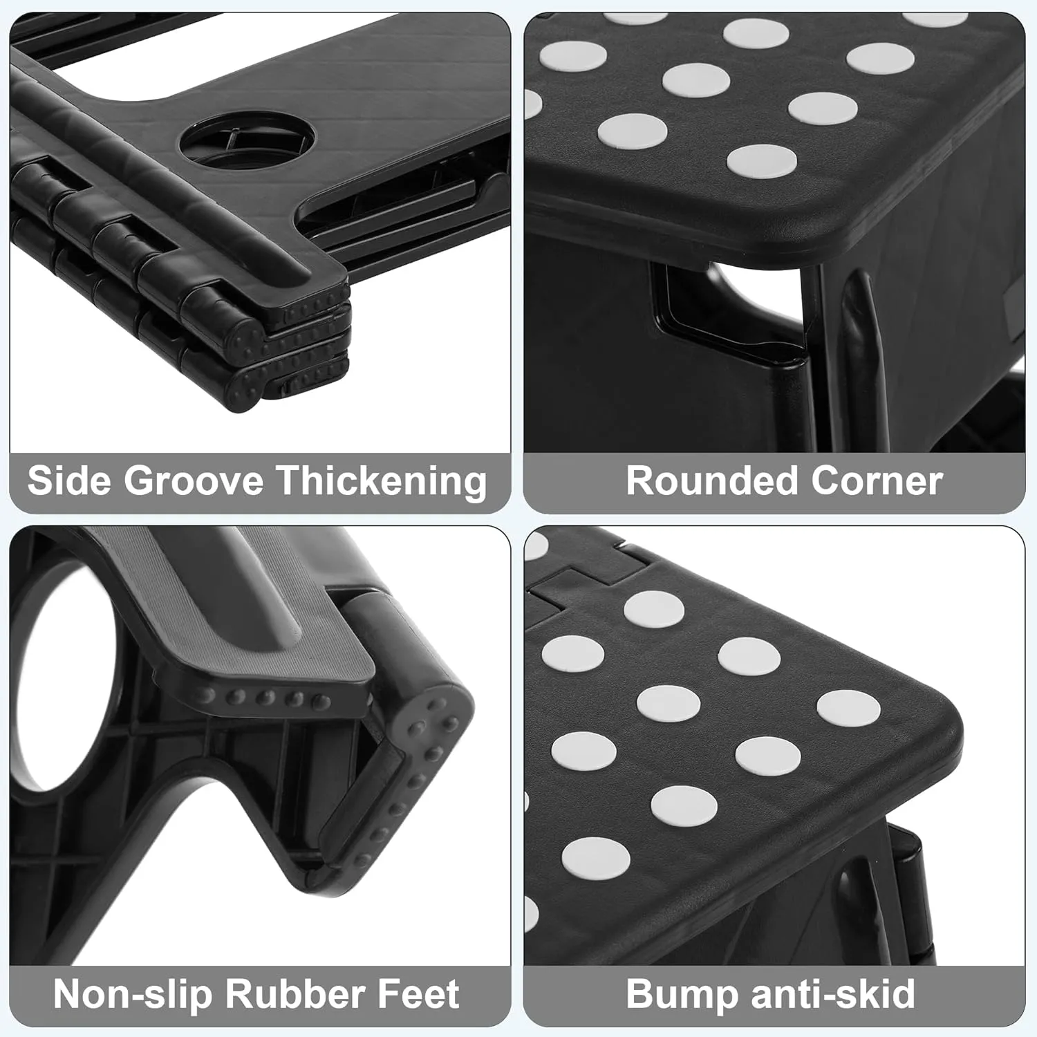 VECELO Folding Step Stool 13 Inch, Non-Slip Surface Portabl Foldable 1 Step Stool with Carry Handle, Heavy Duty to Support Kids/Toddler/Adults for Living Room Kitchen, Bathroom, Black