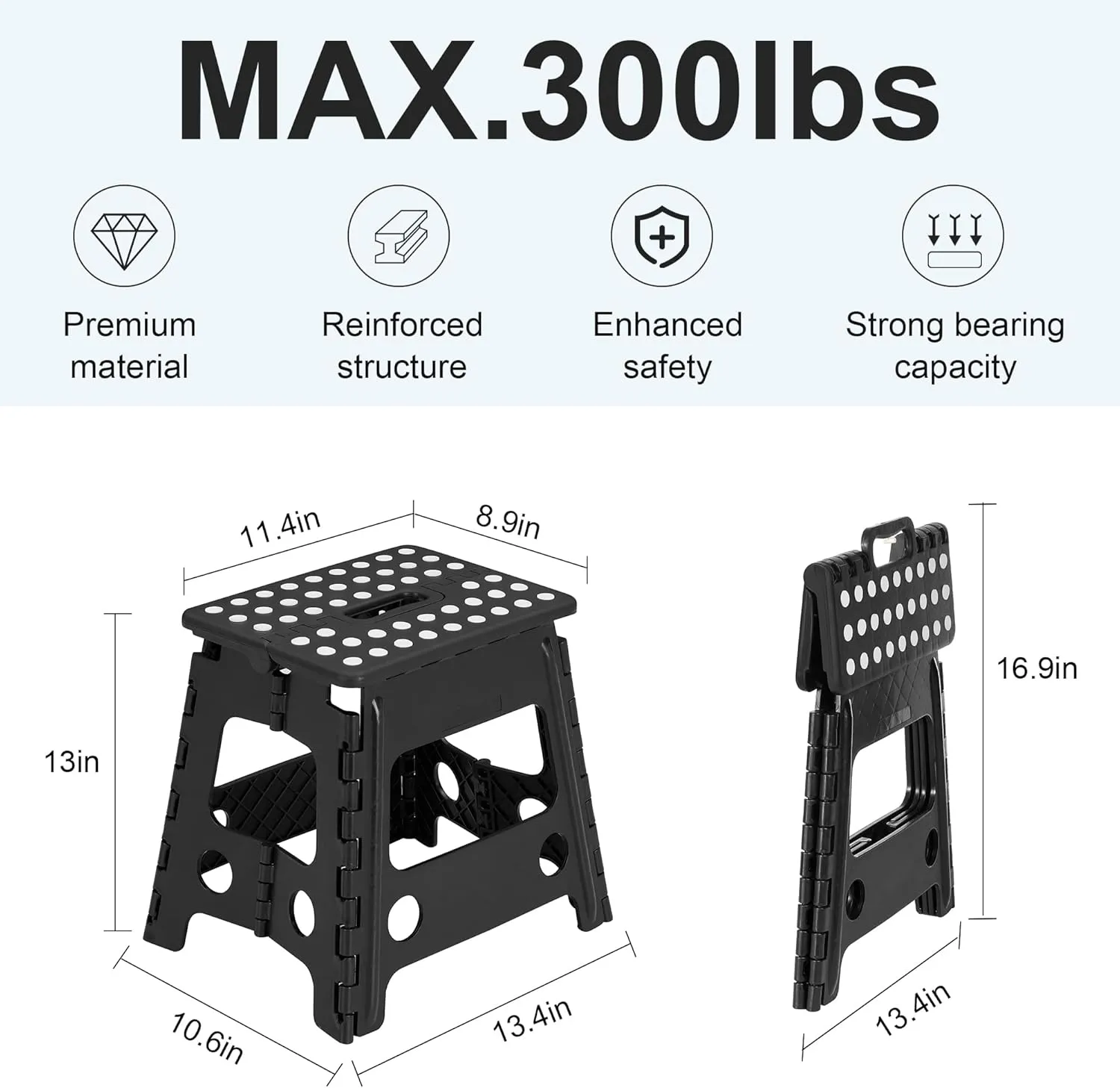 VECELO Folding Step Stool 13 Inch, Non-Slip Surface Portabl Foldable 1 Step Stool with Carry Handle, Heavy Duty to Support Kids/Toddler/Adults for Living Room Kitchen, Bathroom, Black
