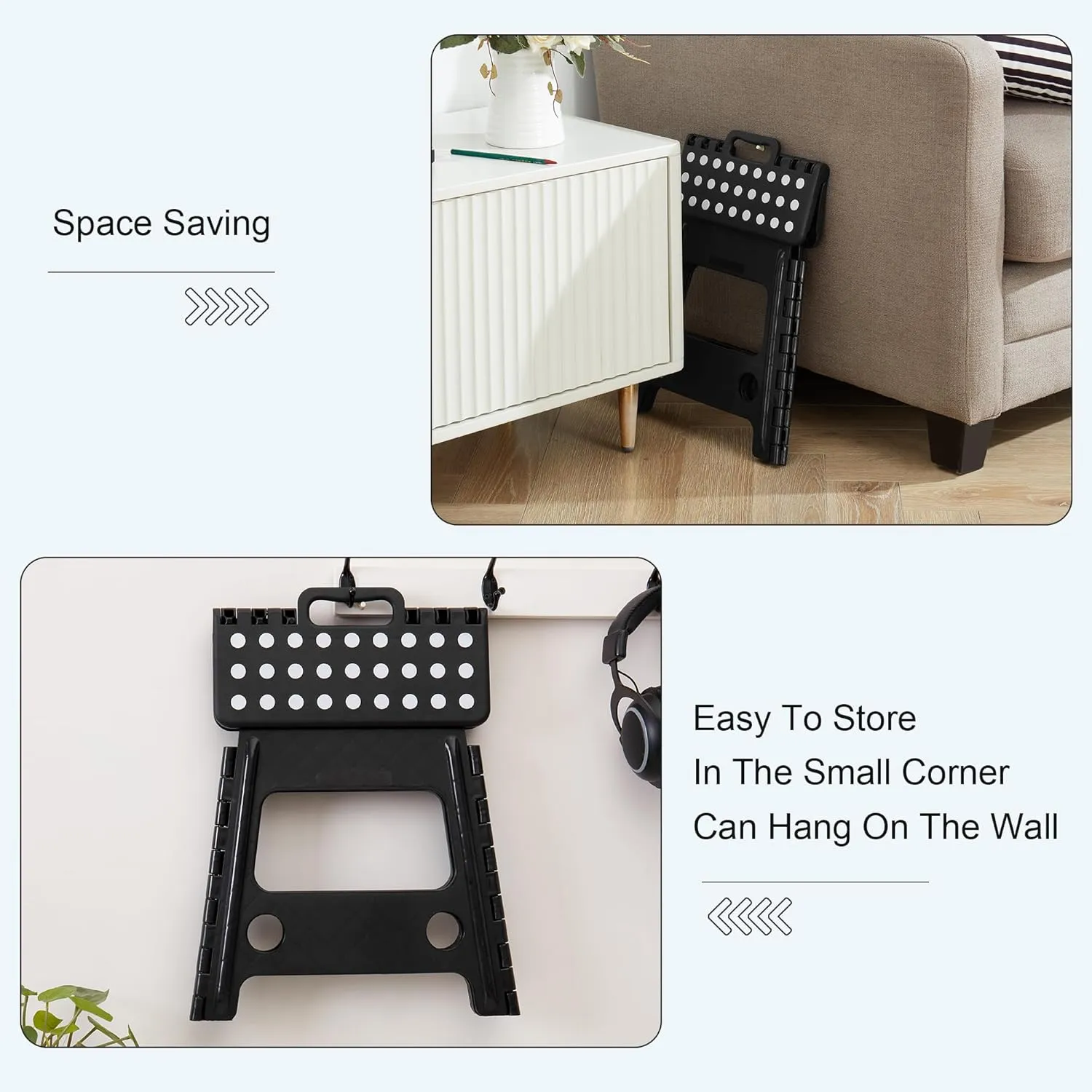 VECELO Folding Step Stool 13 Inch, Non-Slip Surface Portabl Foldable 1 Step Stool with Carry Handle, Heavy Duty to Support Kids/Toddler/Adults for Living Room Kitchen, Bathroom, Black