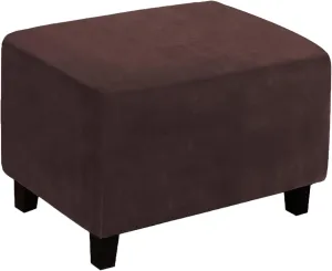 Velvet Ottoman Cover, Stretch Footstools Covers, Plush Foot Stool Slipcover, Removable Footrest Stool Sofa Slipcovers, Folding Storage Stool Furniture Protector for Room(Brown,Rectangular Large)