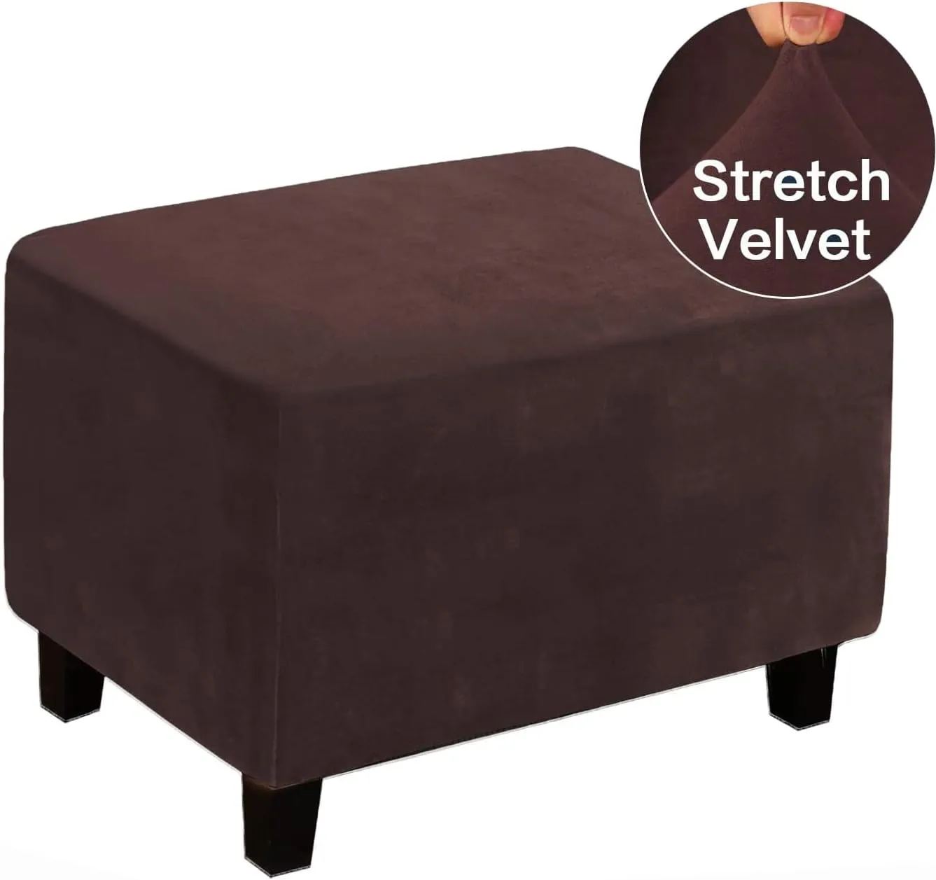 Velvet Ottoman Cover, Stretch Footstools Covers, Plush Foot Stool Slipcover, Removable Footrest Stool Sofa Slipcovers, Folding Storage Stool Furniture Protector for Room(Brown,Rectangular Large)