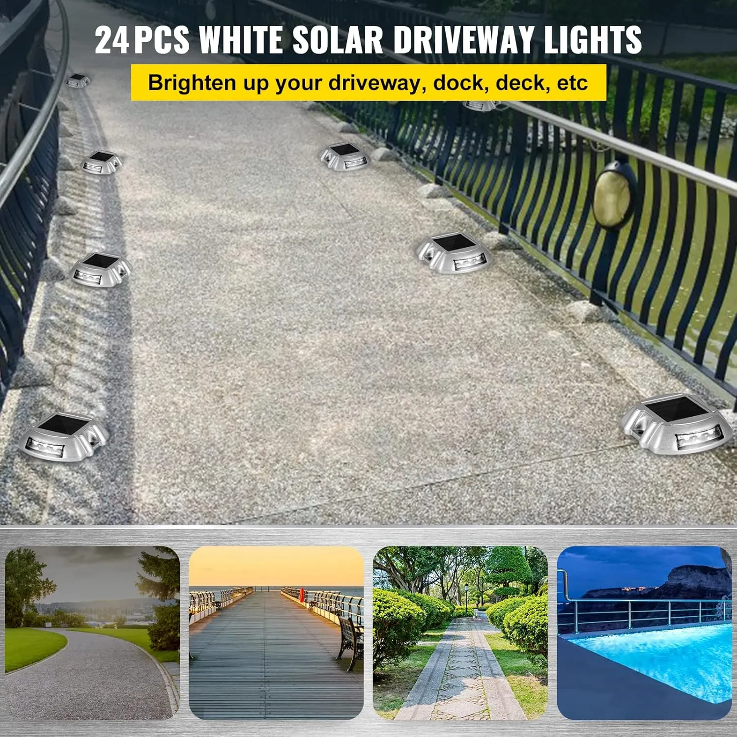 VEVOR 24-Pack Solar Driveway Lights - White, Waterproof, Wireless, 6 LEDs for Path, Garden, Walkway, Sidewalk, Steps