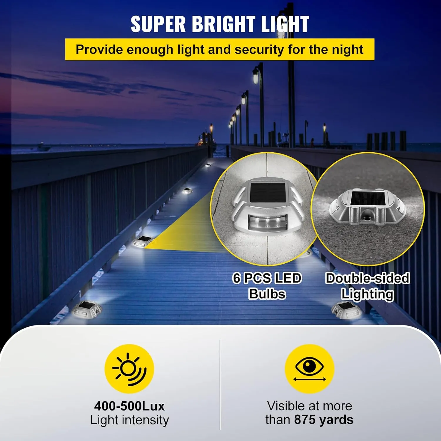 VEVOR 24-Pack Solar Driveway Lights - White, Waterproof, Wireless, 6 LEDs for Path, Garden, Walkway, Sidewalk, Steps