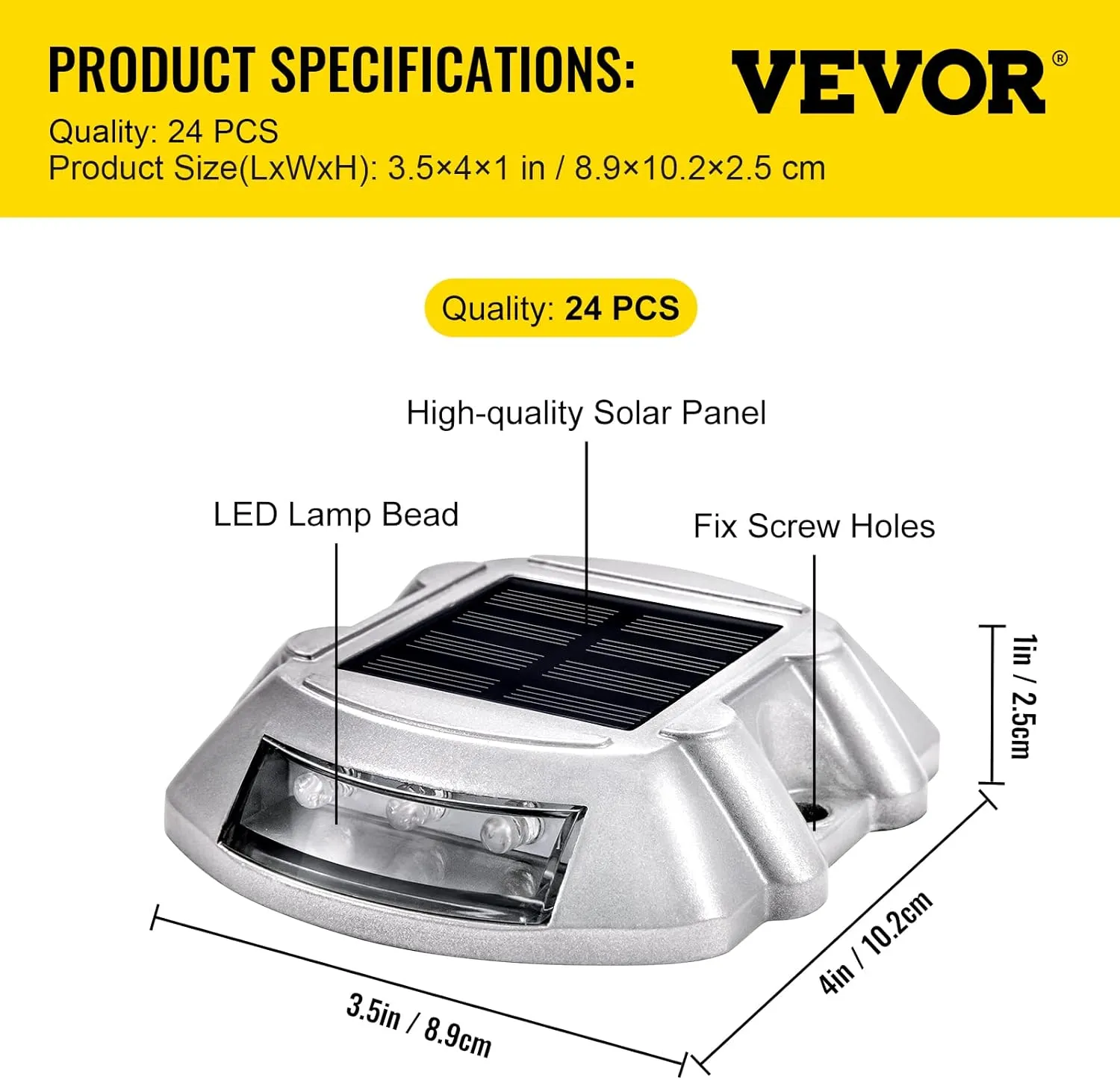 VEVOR 24-Pack Solar Driveway Lights - White, Waterproof, Wireless, 6 LEDs for Path, Garden, Walkway, Sidewalk, Steps