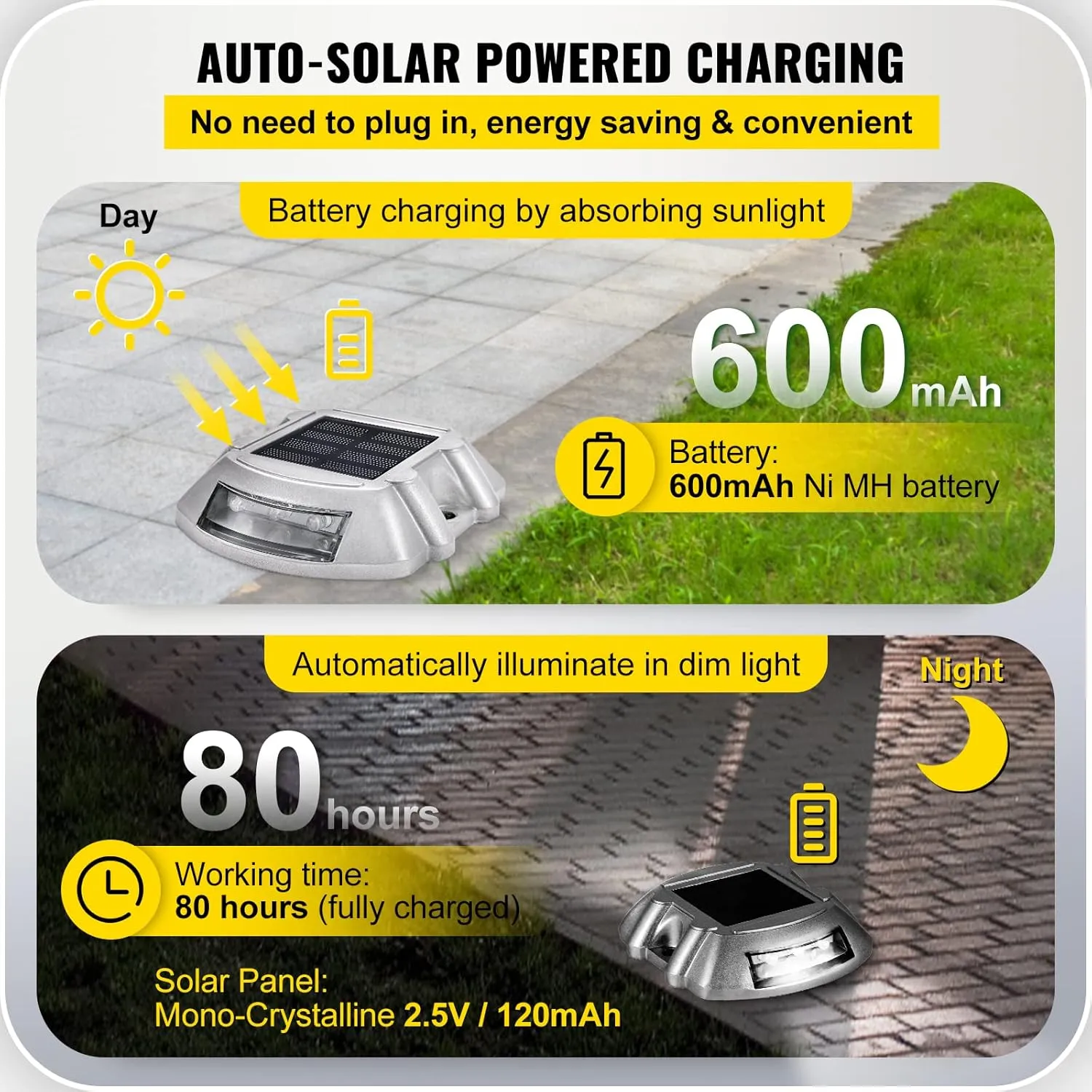 VEVOR 24-Pack Solar Driveway Lights - White, Waterproof, Wireless, 6 LEDs for Path, Garden, Walkway, Sidewalk, Steps