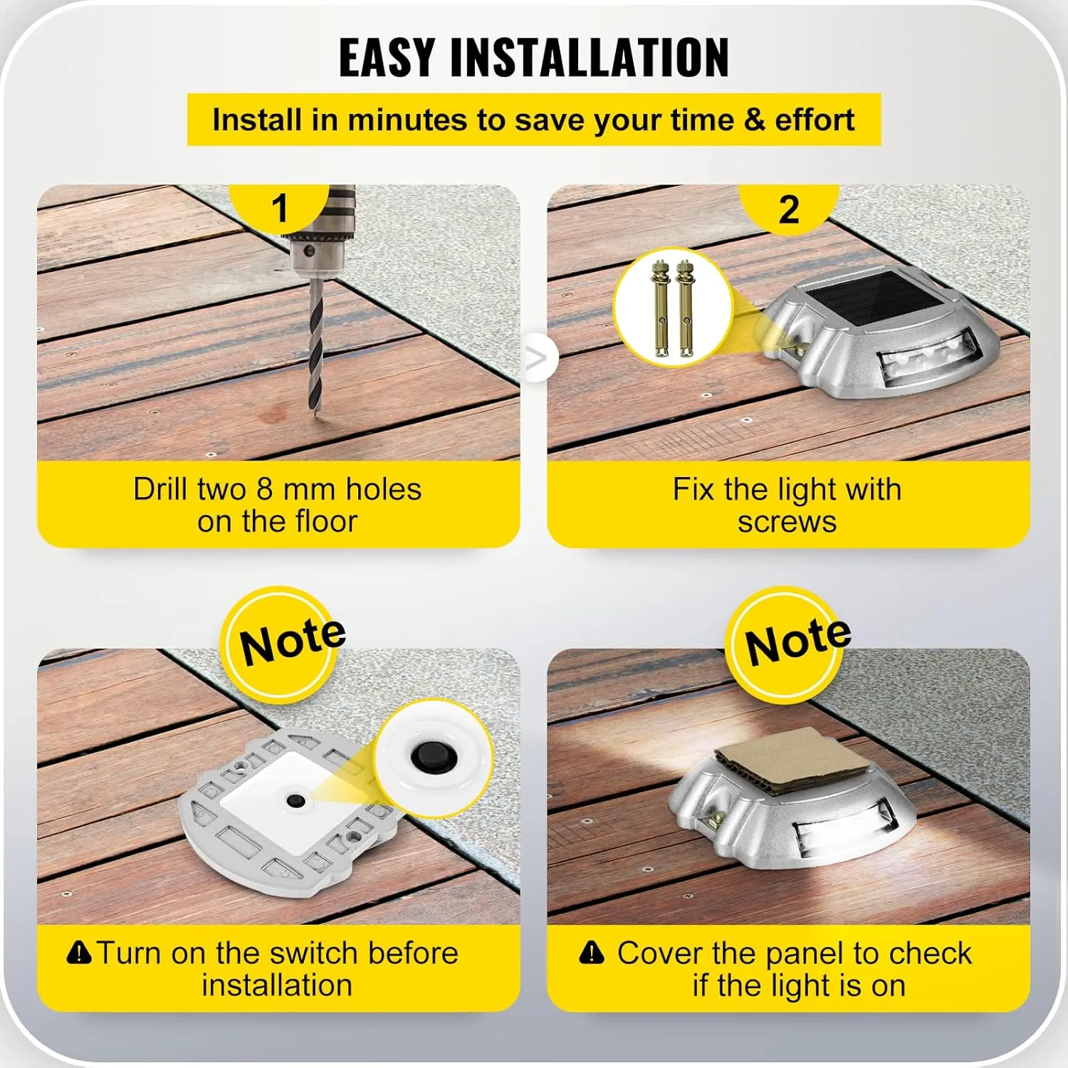 VEVOR 24-Pack Solar Driveway Lights - White, Waterproof, Wireless, 6 LEDs for Path, Garden, Walkway, Sidewalk, Steps