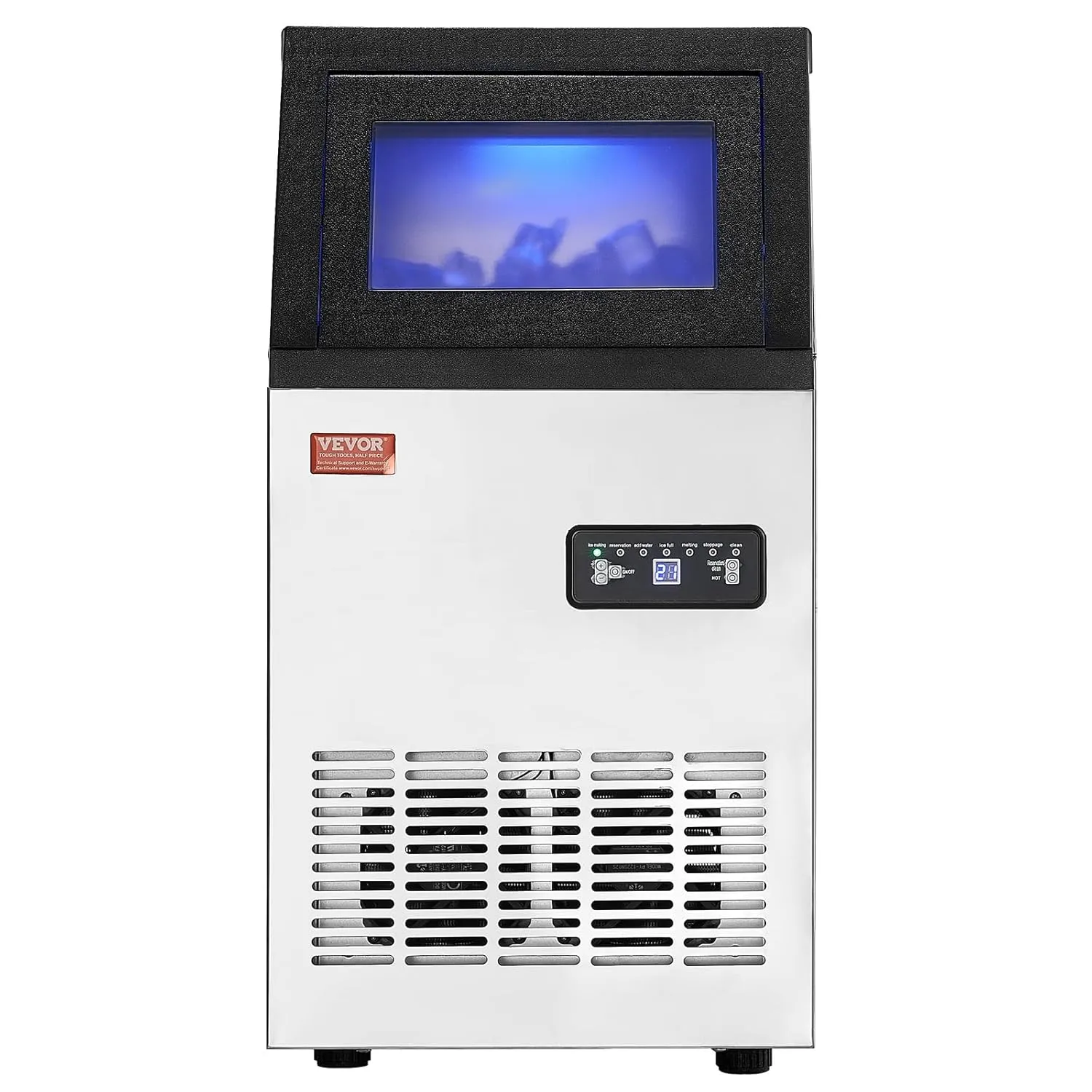 VEVOR Commercial Ice Maker Machine, 100lbs/24H Ice Maker Machine with 16lbs Storage Capacity, 36 Ice Cubes in 15 Minutes, LED Digital Display Freestanding Self-Cleaning for Bar Office Restaurant