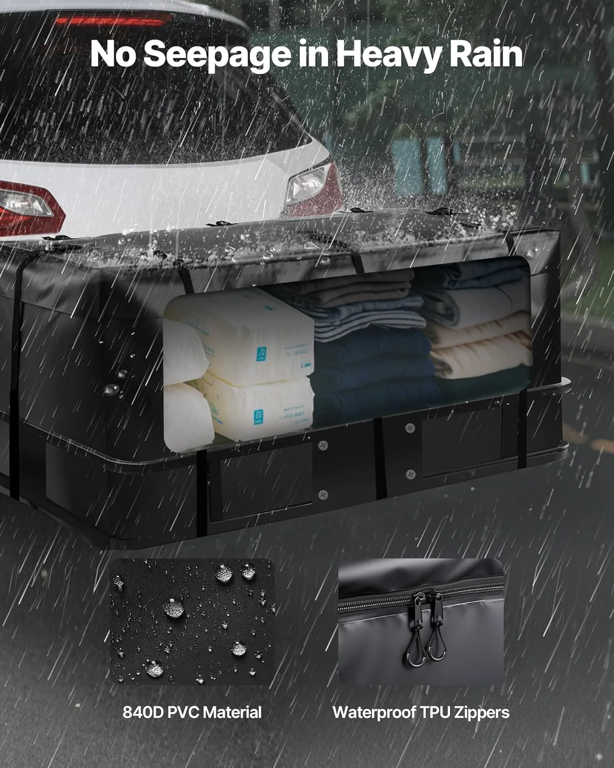 VEVOR Hitch Cargo Carrier Bag, Waterproof 840D PVC, 59.84 x 23.9 x 24.02 in (20 Cubic Feet), Heavy Duty Cargo Bag for Truck Bed Storage with 8 Reinforced Straps, Suitable for Car Vans Hitch Basket