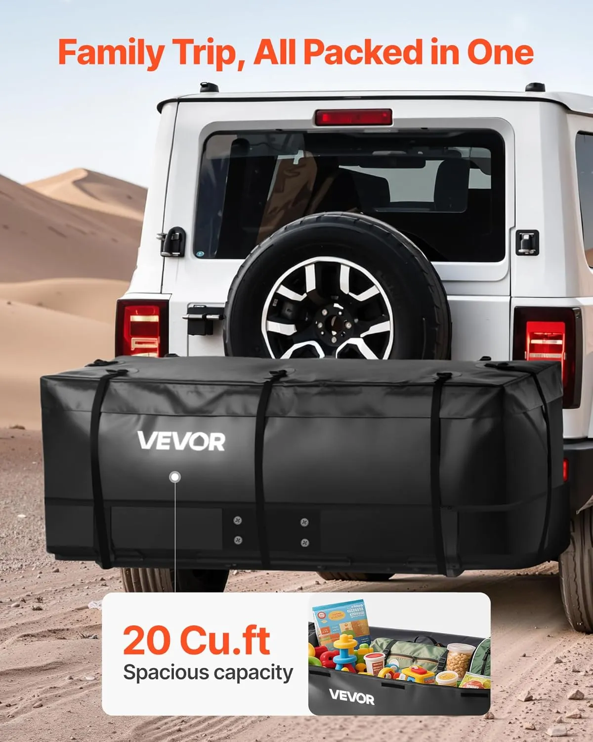 VEVOR Hitch Cargo Carrier Bag, Waterproof 840D PVC, 59.84 x 23.9 x 24.02 in (20 Cubic Feet), Heavy Duty Cargo Bag for Truck Bed Storage with 8 Reinforced Straps, Suitable for Car Vans Hitch Basket