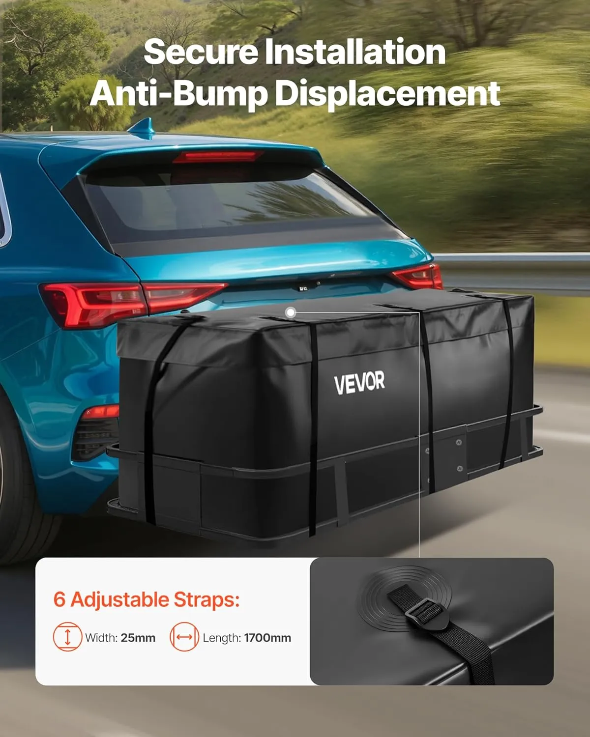 VEVOR Hitch Cargo Carrier Bag, Waterproof 840D PVC, 59.84 x 23.9 x 24.02 in (20 Cubic Feet), Heavy Duty Cargo Bag for Truck Bed Storage with 8 Reinforced Straps, Suitable for Car Vans Hitch Basket