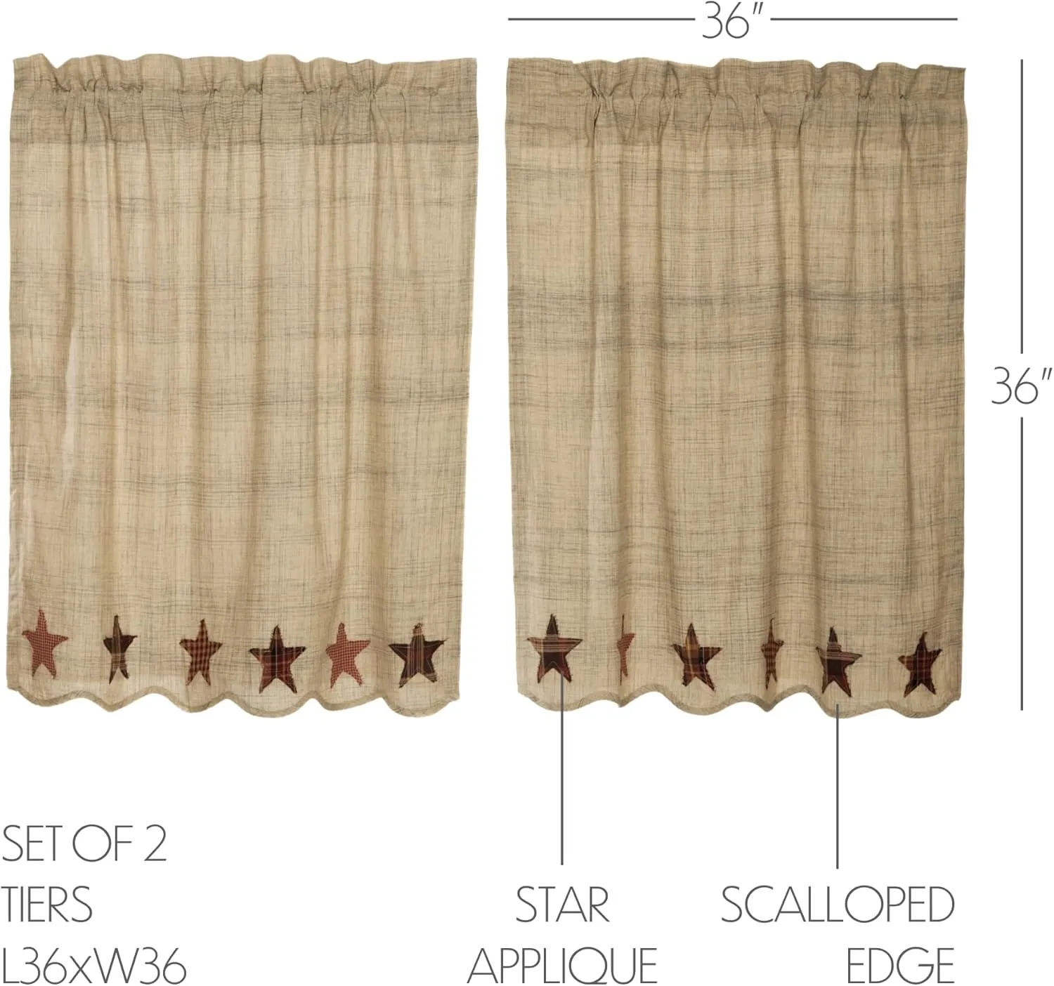 VHC Brands, Abilene Star, Cotton, L36xW36, Tier, Set of 2, Tan