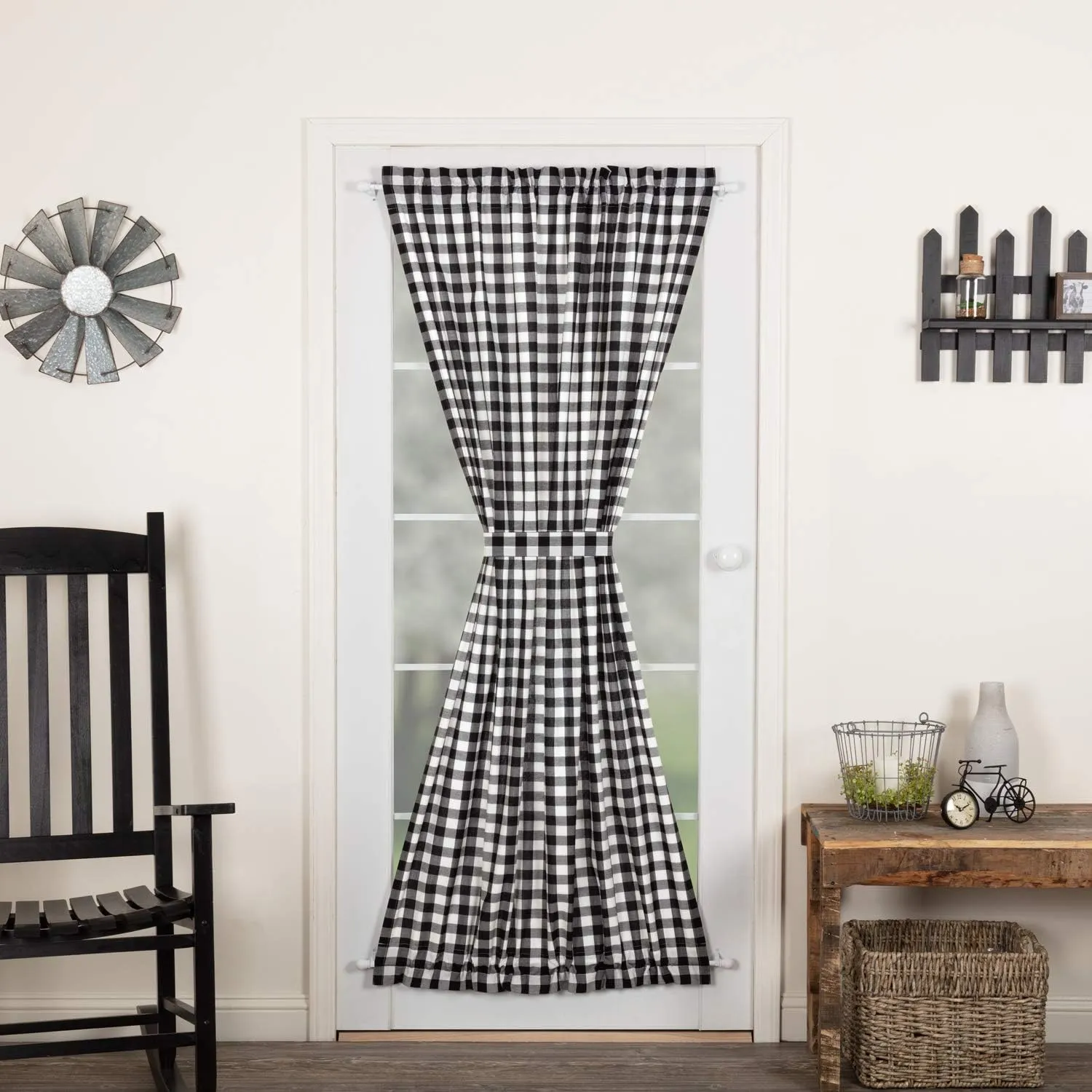 VHC Brands Annie Buffalo Check Curtain, Door Panel 72x40, Black