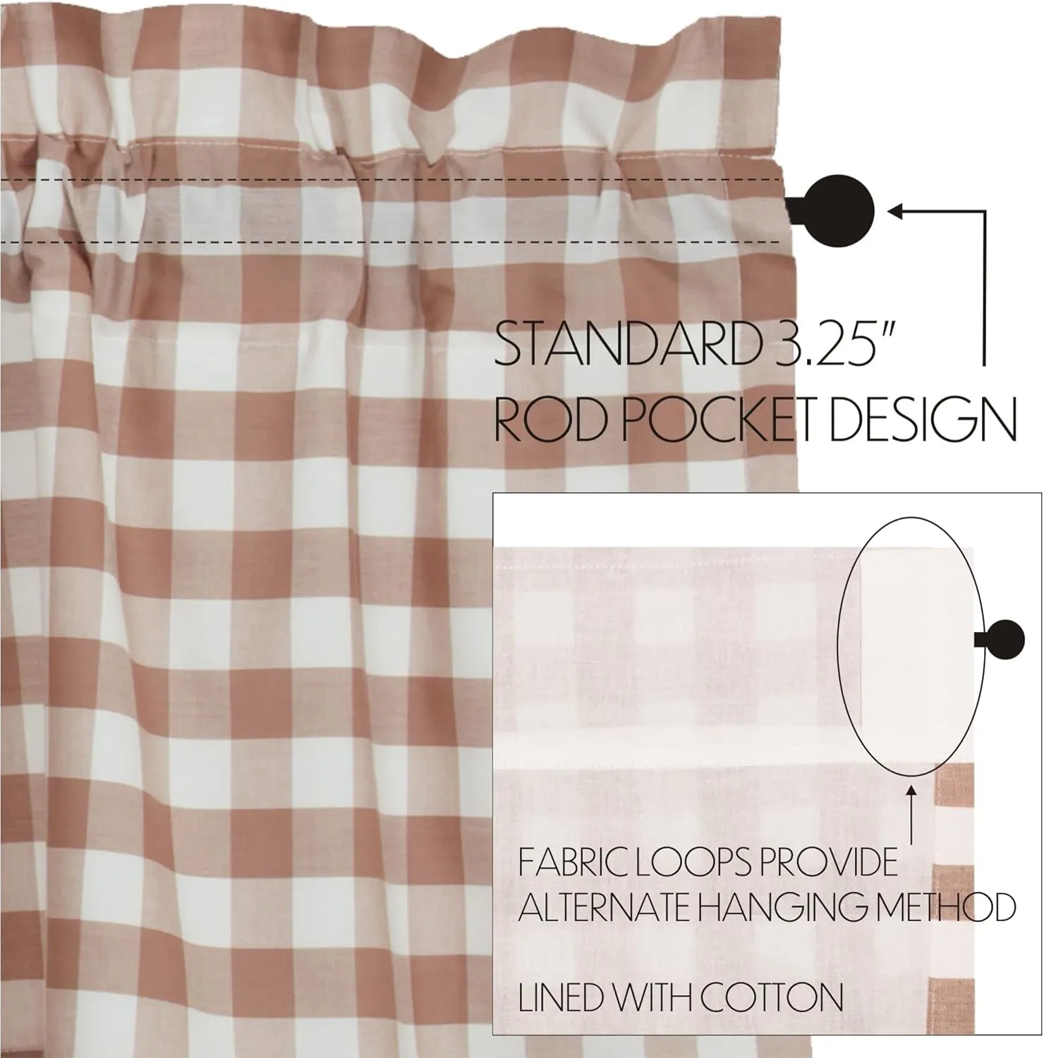 VHC Brands Annie Buffalo Portabella Check Farmhouse Swag Curtain Set 36x36x16
