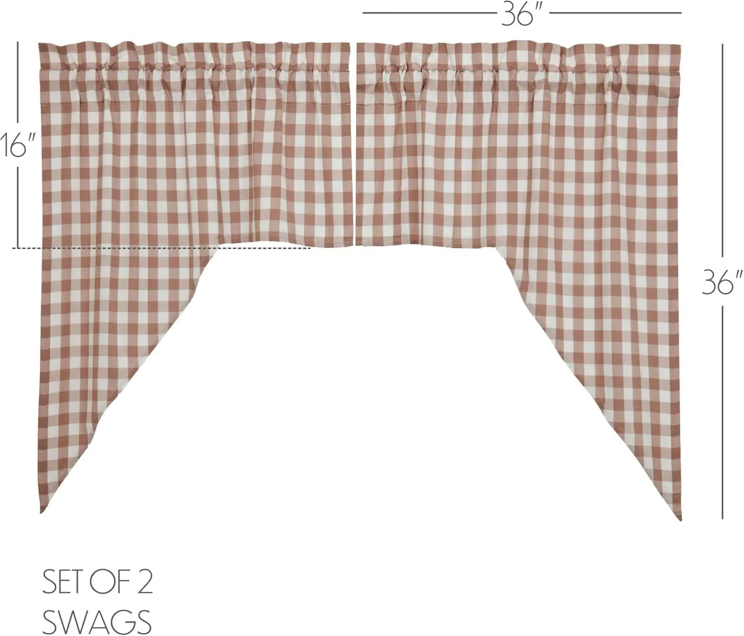 VHC Brands Annie Buffalo Portabella Check Farmhouse Swag Curtain Set 36x36x16