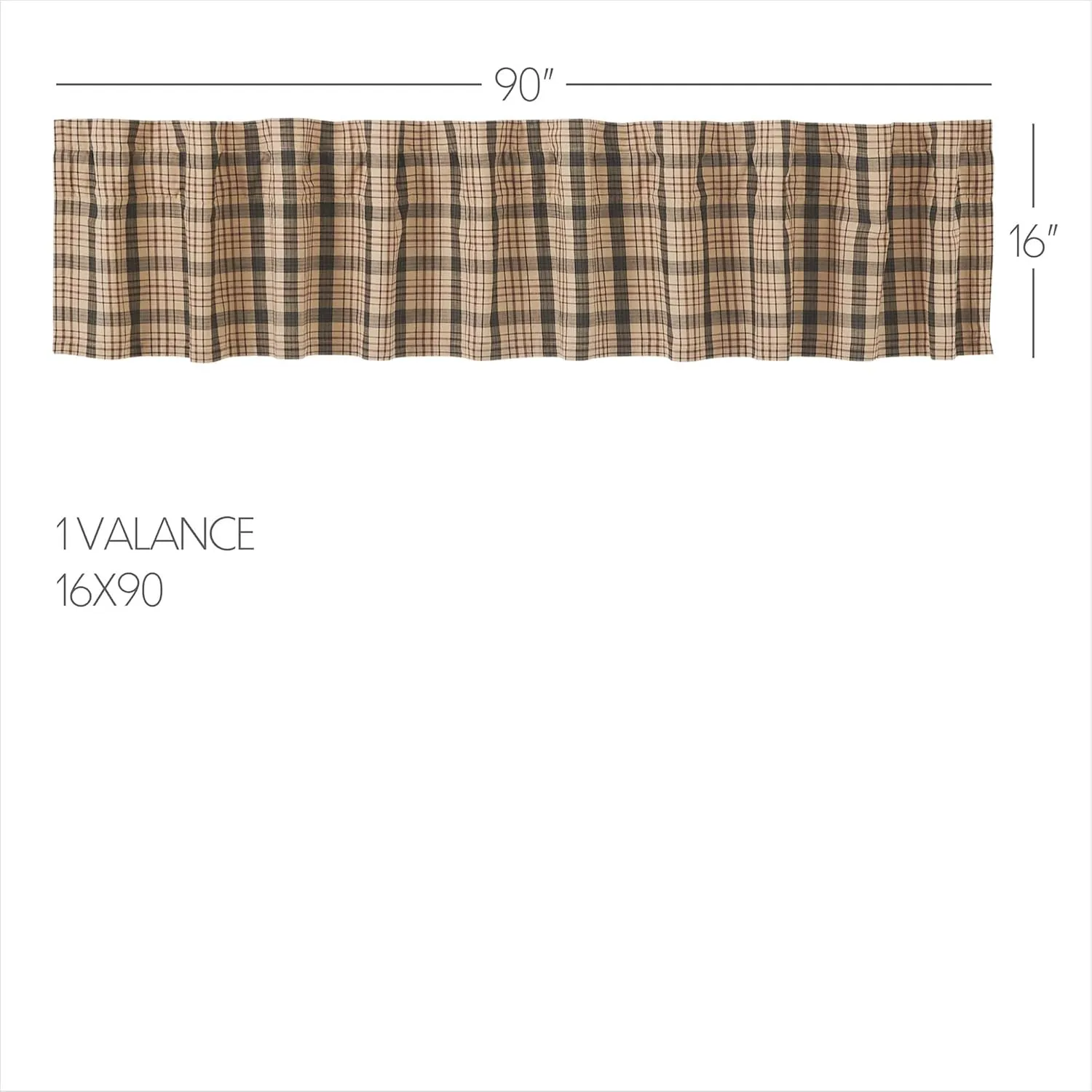 VHC Brands Cider Mill Plaid Valance, Tan & Charcoal, 16x90