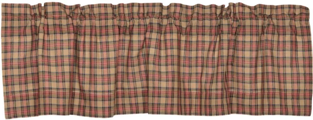 VHC Brands Crosswoods Plaid Cotton Primitive Kitchen Curtains Rod Pocket Hanging Loops 16x60 Valance, Natural Tan