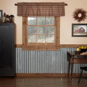 VHC Brands Crosswoods Plaid Cotton Primitive Kitchen Curtains Rod Pocket Hanging Loops 16x60 Valance, Natural Tan