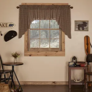 VHC Brands Prescott Rustic 36"x36"x16" Swag Pair Brown Rod Pocket Cotton Plaid Kitchen Window Curtains