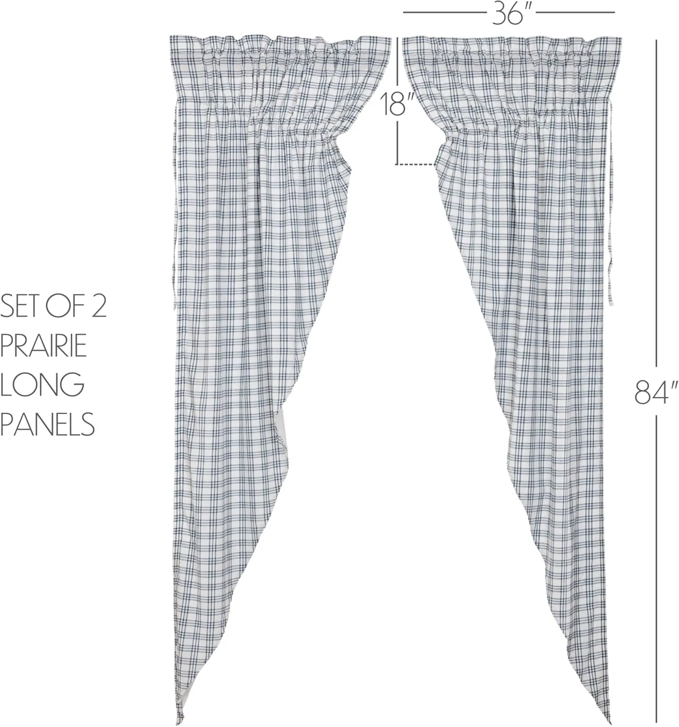 VHC Brands Sawyer Mill Plaid Cotton Farmhouse Bedroom Curtains Rod Pocket Drawstring Ties Prairie Panel Pair 84 Inches Long, Blue