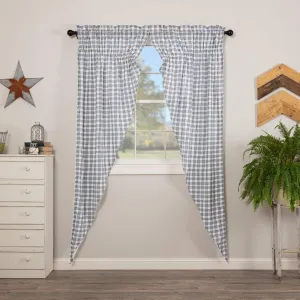 VHC Brands Sawyer Mill Plaid Cotton Farmhouse Bedroom Curtains Rod Pocket Drawstring Ties Prairie Panel Pair 84 Inches Long, Blue