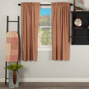 VHC Brands Sawyer Mill Plaid Cotton Farmhouse Curtains Rod Pocket Tie Back(s) 63 Inches Long Panel Pair, Red