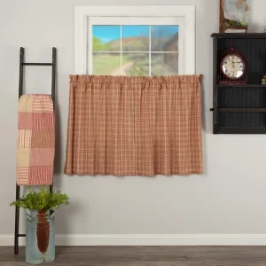 VHC Brands Sawyer Mill Plaid Cotton Farmhouse Kitchen Curtains Rod Pocket Hanging Loops 36x36 Inch Tier Pair, Red
