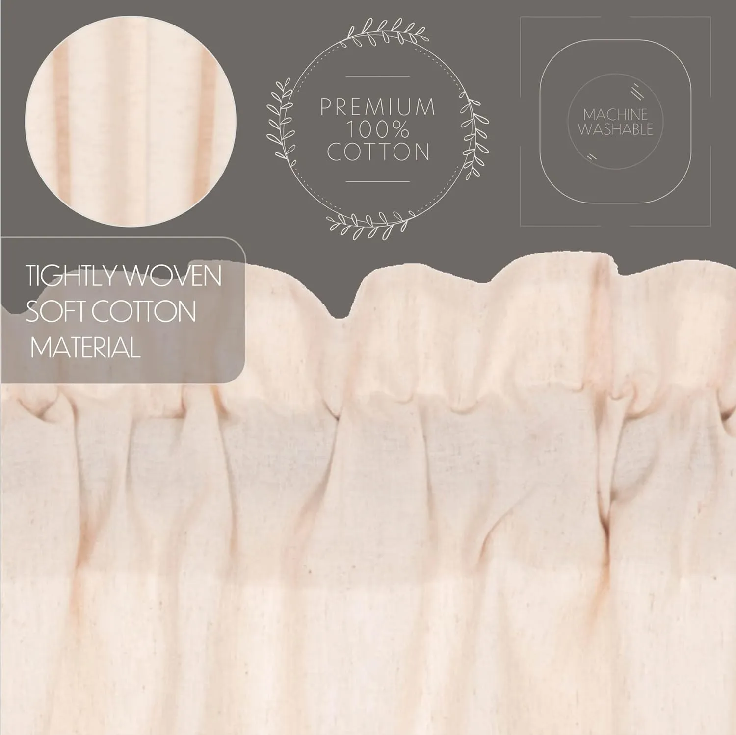 VHC Brands Simple Life Flax Natural Cotton Farmhouse French Door Panel Curtain for Patio Side Door 72x40