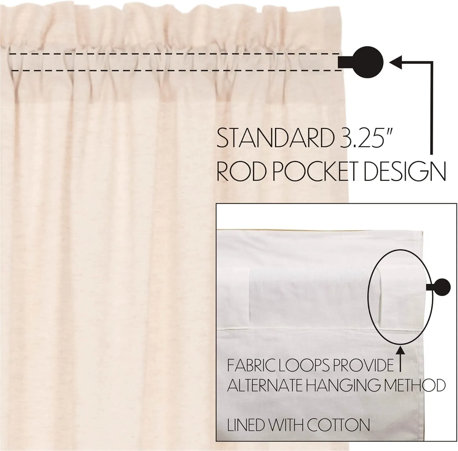VHC Brands Simple Life Flax Solid Color Cotton Linen Blend Farmhouse Kitchen Curtains Rod Pocket Hanging Loops 16x72 Valance, Natural Creme White