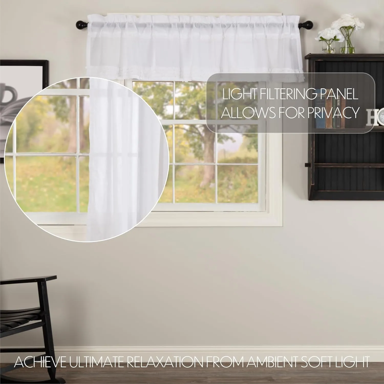 VHC Brands White Ruffled Sheer Valance Set of 2 16x72
