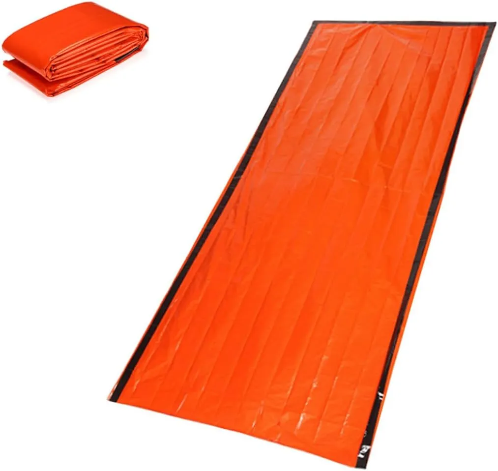 VICASKY Emergency First Aid Pe Aluminum Film Tent for Outdoor Camping Hiking Moisture Mat with Storage Bag Whistle Orange Essential for Emergency Preparedness
