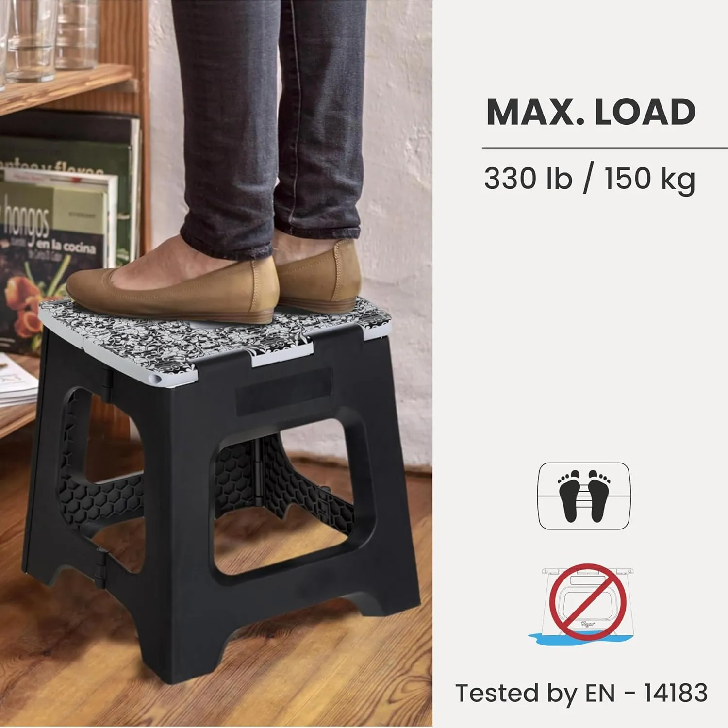 Vigar Compact Step Stool Foldable, 12-1/2-inch Step Stools for Adults up to 330 Pound, Lightweight Stool, Non-Slip Folding Step Stool, Rococco Black