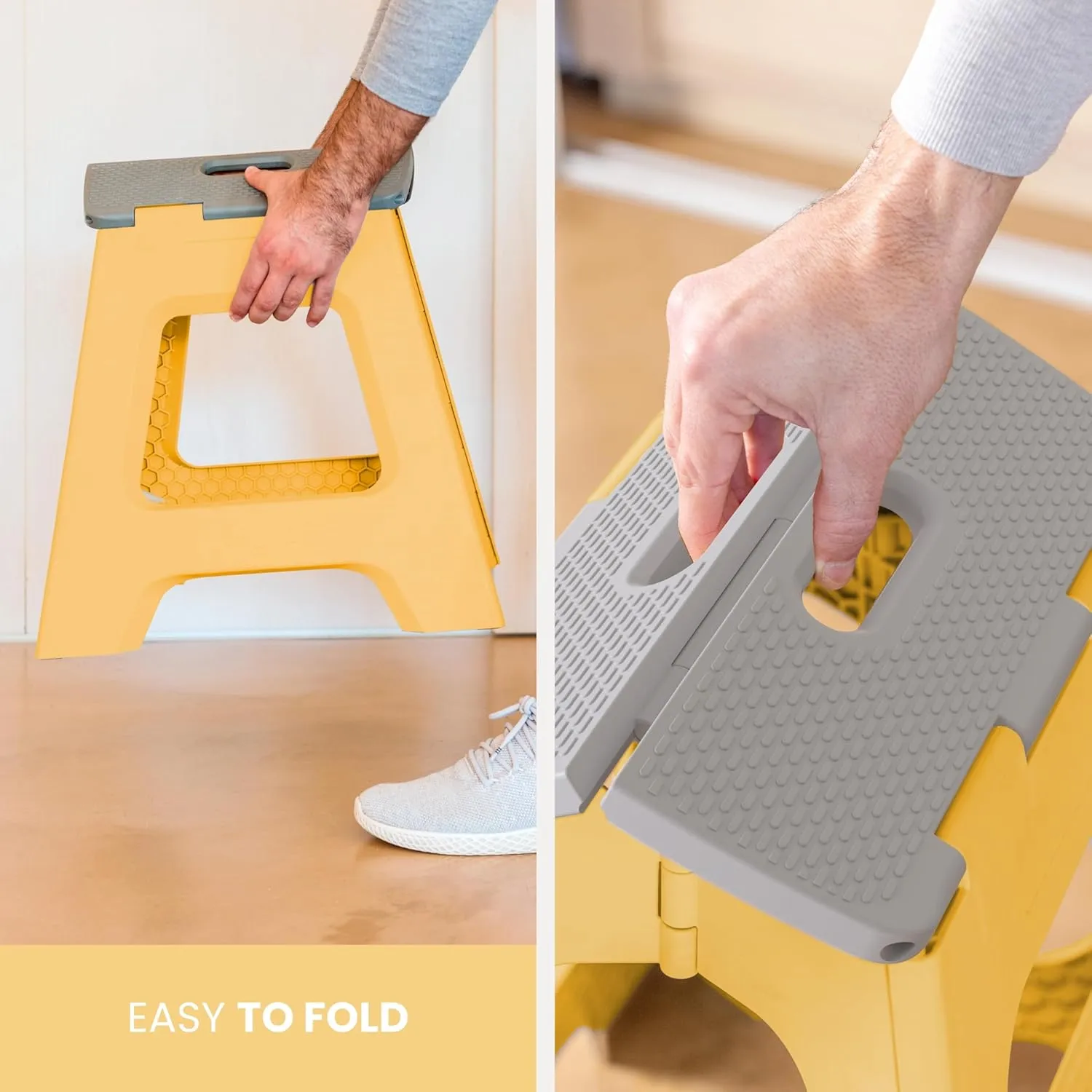 Vigar Compact Step Stool Foldable, 12-1/2-inch Step Stools for Adults up to 330 Pound, Lightweight Stool, Non-Slip Folding Step Stool, Spring Yellow