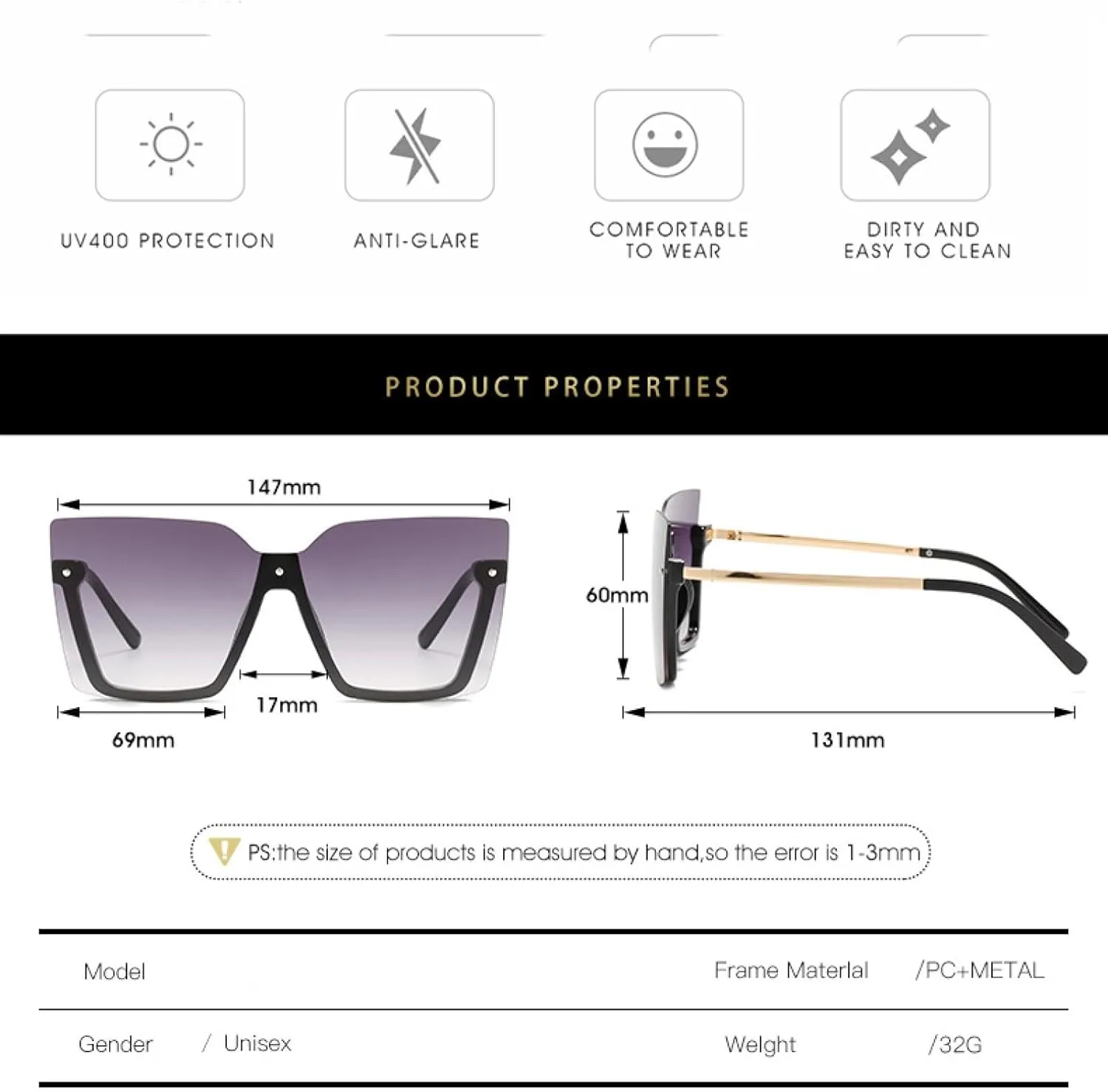 Vintage Half Frame Women Men Fashion Big Frame Sun Glasses Outdoors Driving Shades Uv400