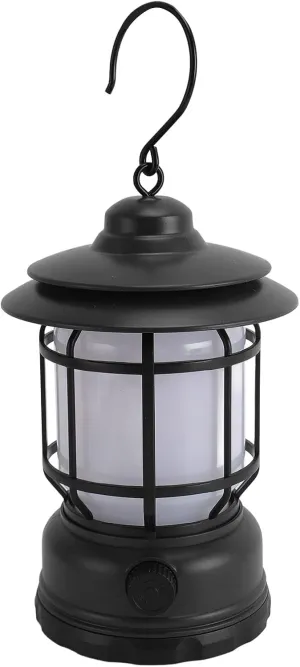 Vintage Hanging Camping Lantern, Dimmable LED Light with Flame Effect, Rechargeable Camping Lantern, IPX4 for Indoor Outdoor with 3 Lighting Modes (Black)