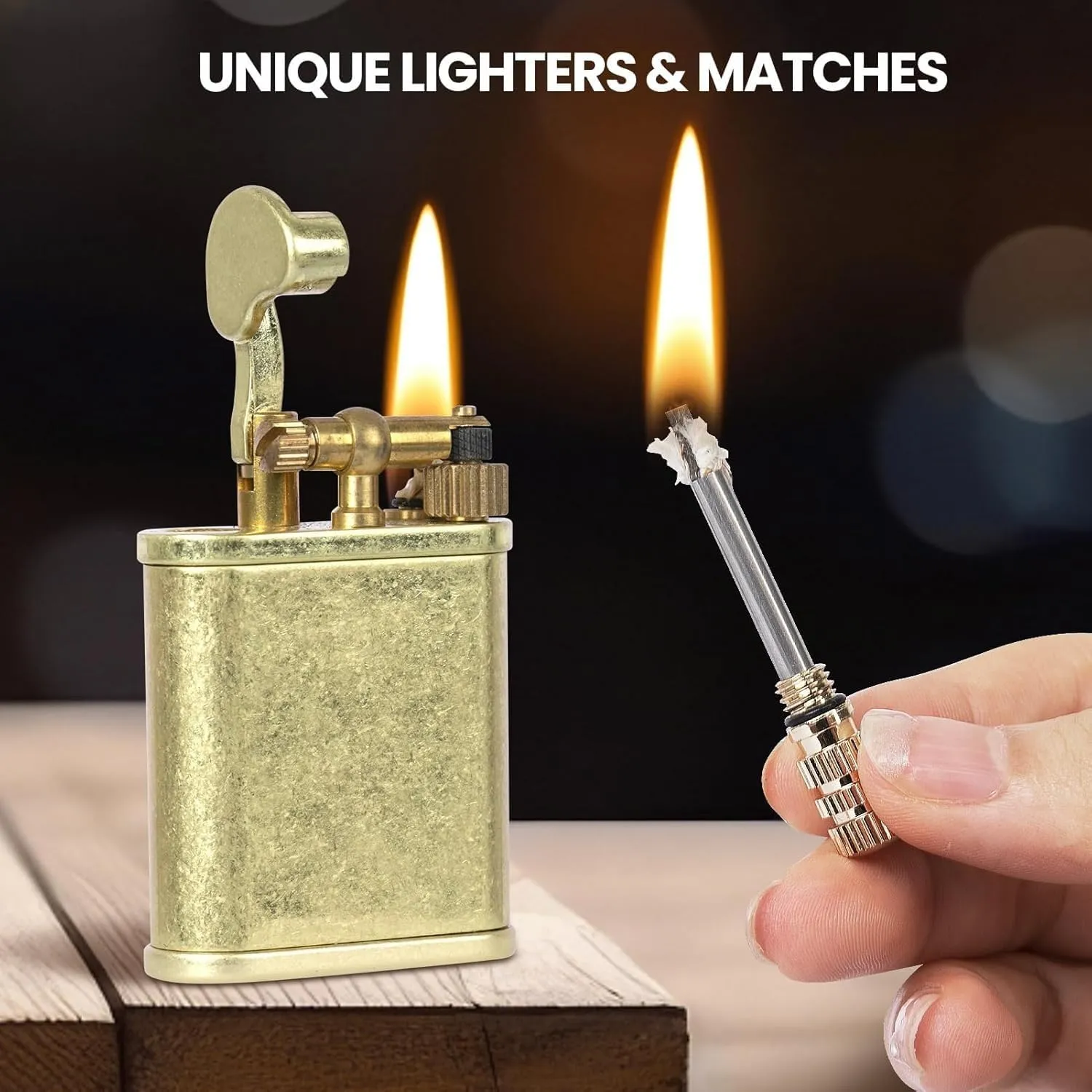 Vintage Lighter, Permanent Match Lighter, Cool Trench Lighter, Antique Lighter, Unique Lighters, Kerosene Lighter Fluid Reusable Waterproof Matches Lighters (No Oil) (Copper)