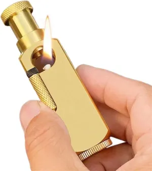 Vintage Manual Grooved Brass Gasoline Lighter Old Style Flint Grinding Wheel Free Fire Kerosene Igniter Men Gadget Cigar Lighter Collectible Gift Reusable