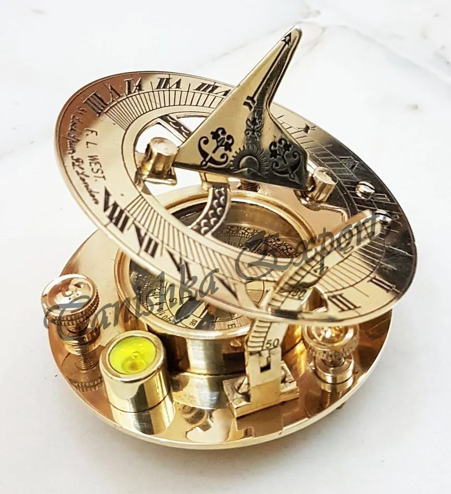 Vintage Style 3-Inch Brass Sundial Compass, Nautical Pocket Navigation Instrument