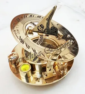 Vintage Style 3-Inch Brass Sundial Compass, Nautical Pocket Navigation Instrument