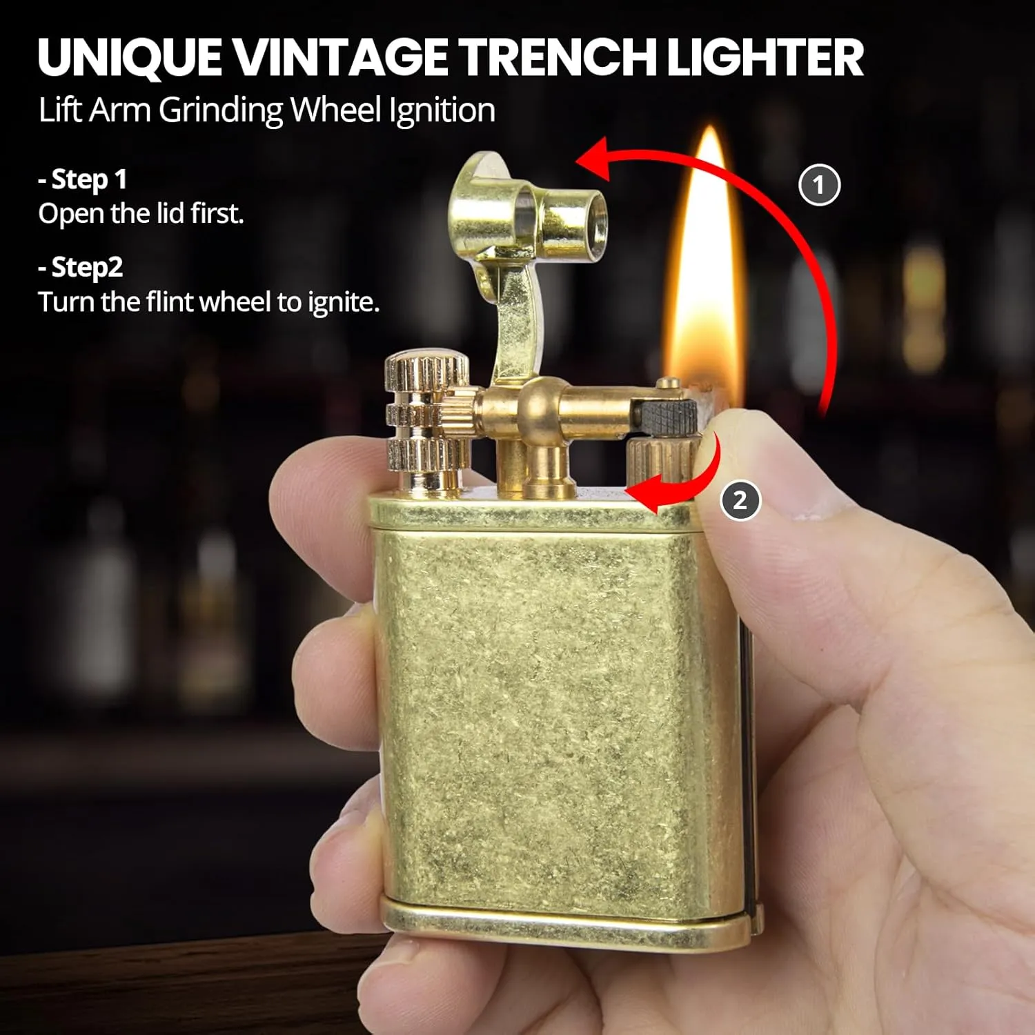 Vintage Trench Lighter, Permanent Match, Cool Pipe Lighter, Unique Brass Lighters, Antique Kerosene Lighters Fluid Refillable, Reusable Waterproof Forever Matches, Classic Gift for Men